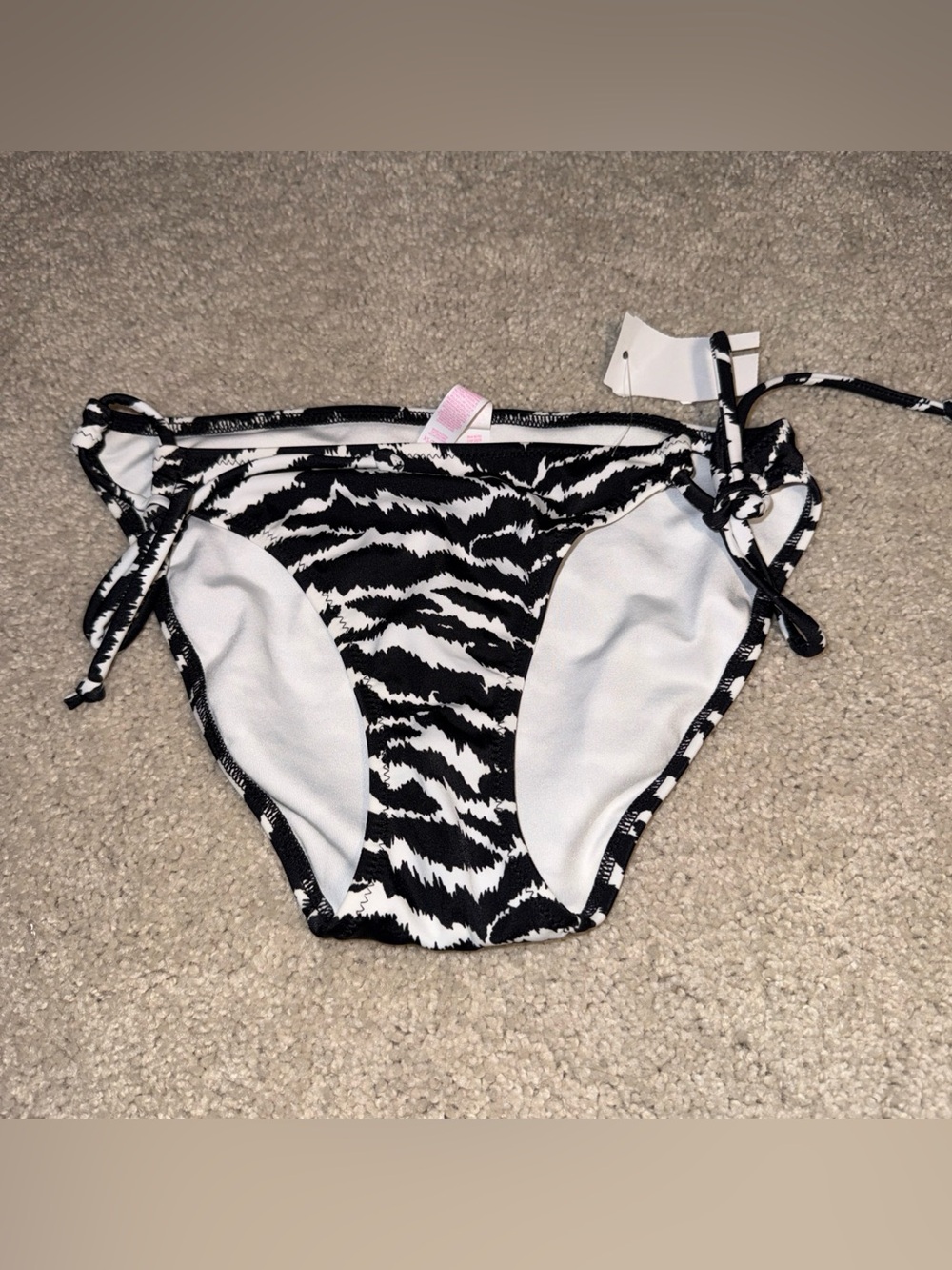 Victoria's Secret Zebra Swim String Bikini Bottom XS Black & White Retro New